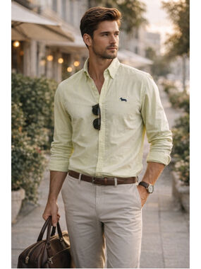 Harmont & Blaine Shirt Men’s M Button Down 100% Cotton Slim Fit Light Yellow
